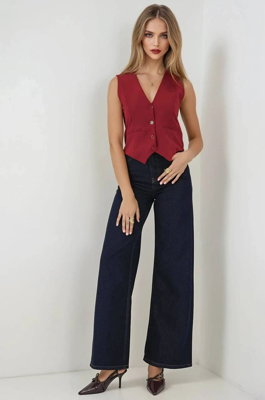 Kadın Bordo Düğmeli Astarlı Yelek HZL25S-BD167961