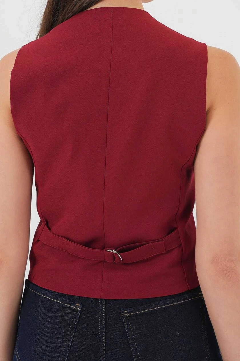 Kadın Bordo Düğmeli Astarlı Yelek HZL25S-BD167961