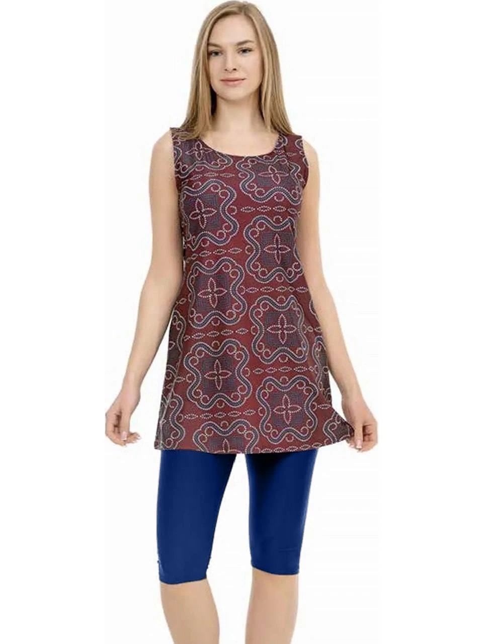 Kadın Bordo Lacivert Kolsuz Yarı Kapalı Taytlı Mayo HZL25S-AR153-507