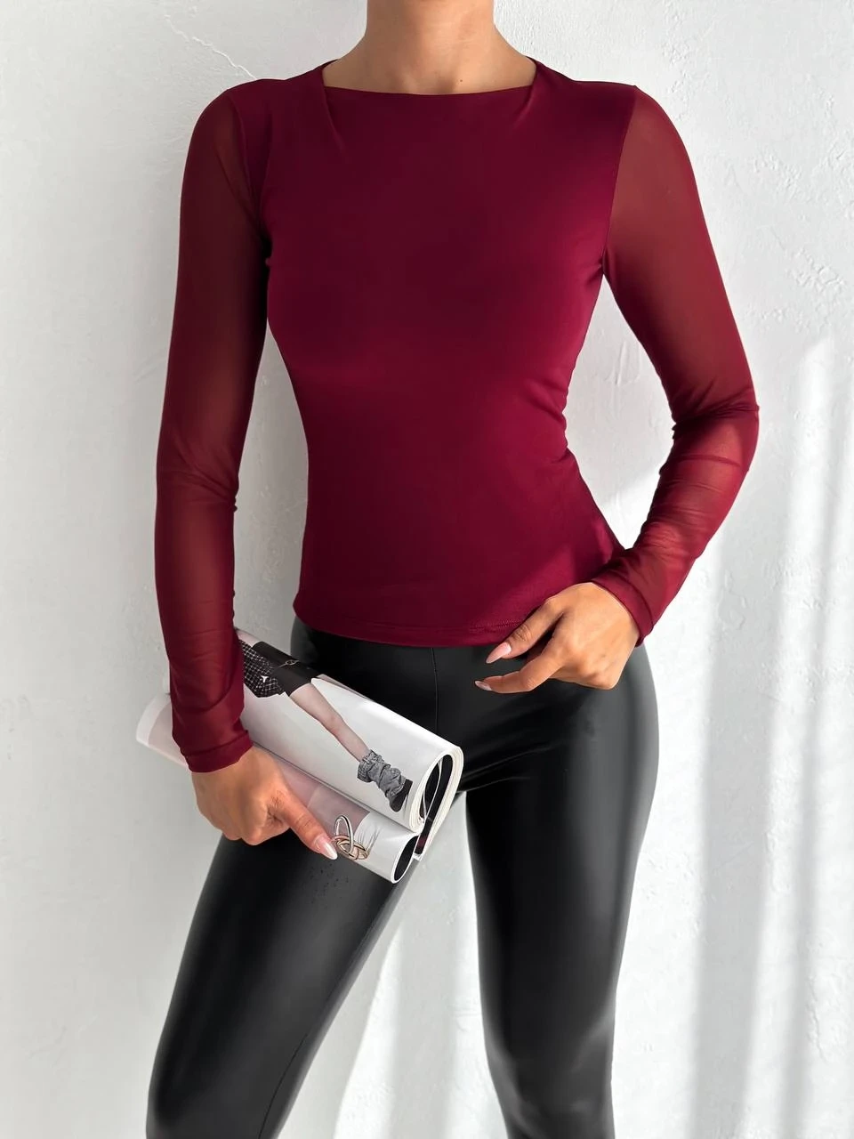 Kadın Bordo Uzun Tül Kol Sandy Bluz HZL25W-FRY122521