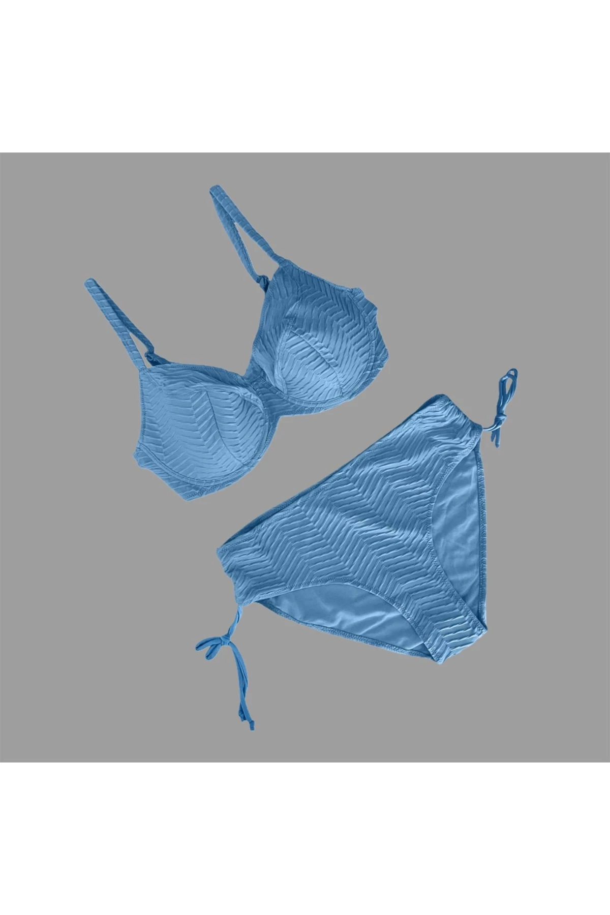 Kadın  Buz Mavi Desenli Büyük Beden Astarlı Bikini Takım HZL25S-LC4004