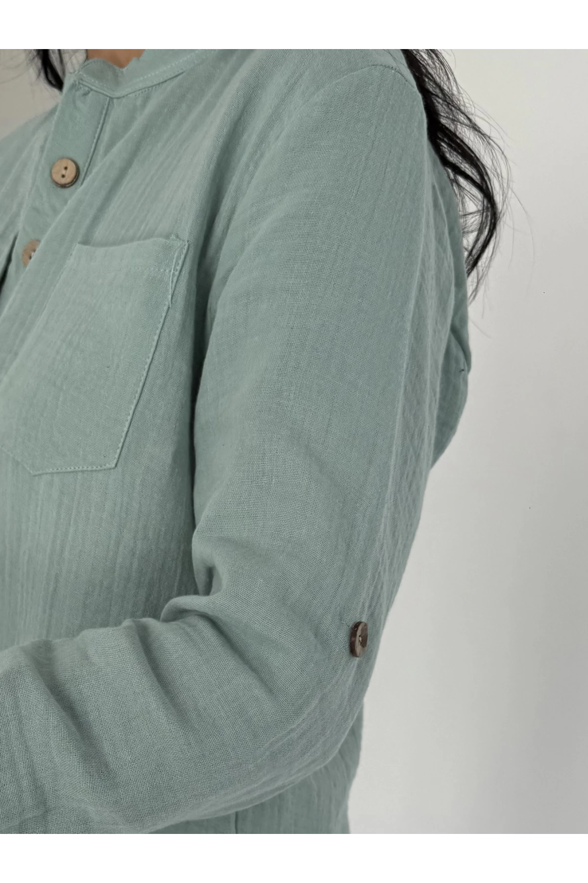 Kadın Çağla Yeşil Hakim Yaka Müslin Gömlek Bluz HZL25S-DSB1515
