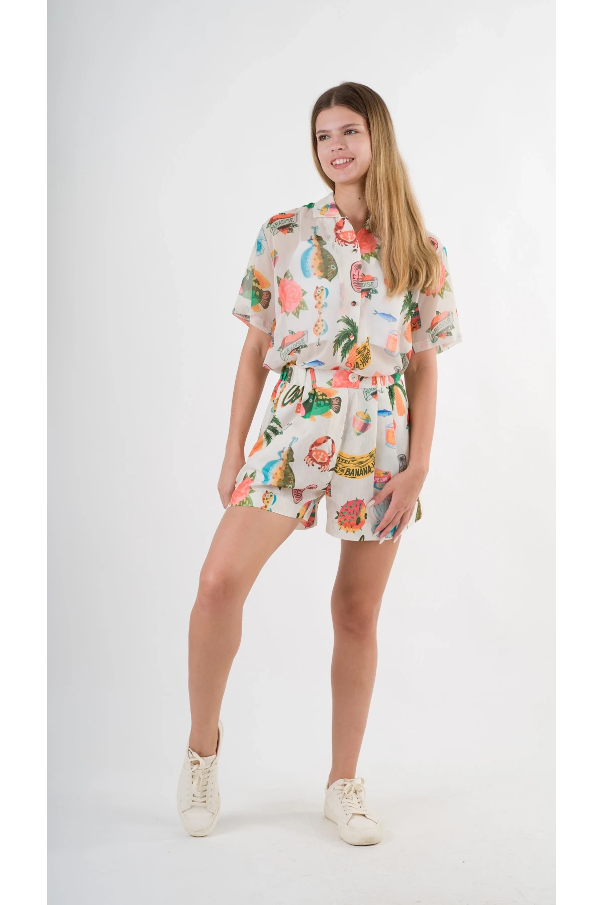 Kadın Çok Renkli Oversize Uzun Kısa Kollu Basic Şifon Gömlek HZL24S-YY996