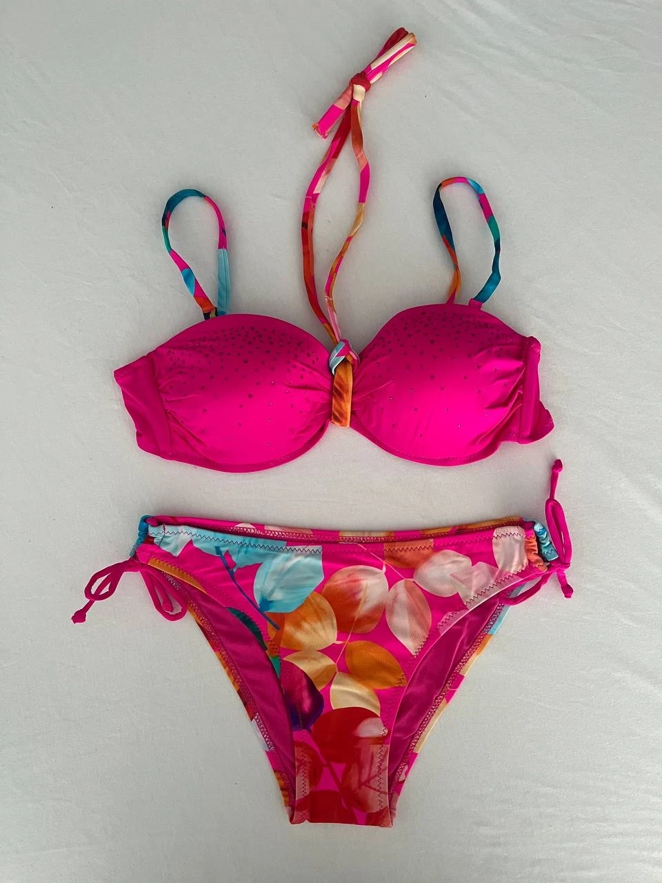 Kadın Fuşya Taş İşlemeli Astarlı Bikini Takım HZL25S-LC207