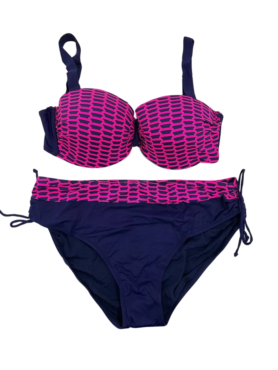 Kadın Fuşya Zincir Desenli Büyük Beden Astarlı Lacivert Bikini Takım HZL25S-LC3303