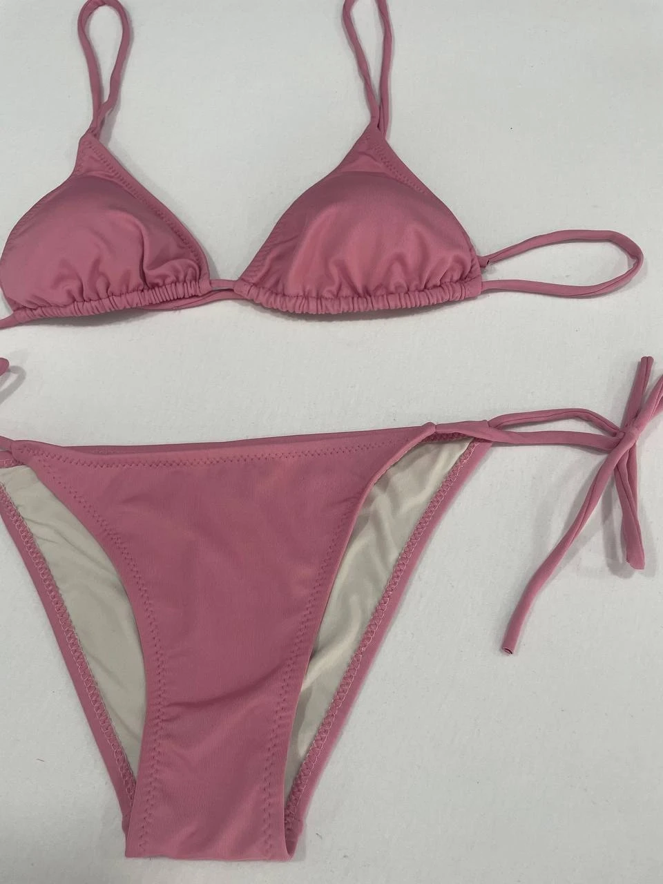 Kadın Gül Kurusu Boyundan İp Bağlamalı Üçgen Bikini Takımı HZL25S-LC5005
