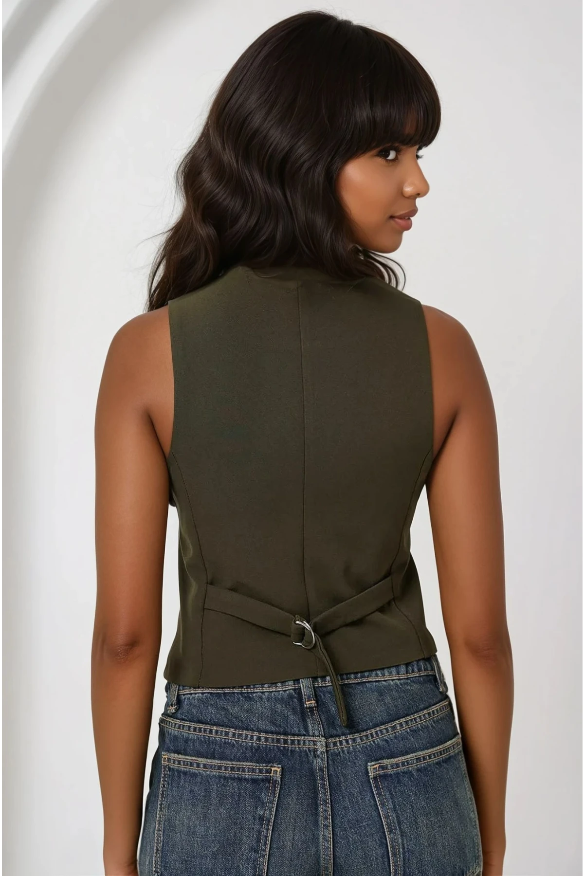 Kadın Haki Düğmeli Astarlı Yelek HZL25S-BD167961