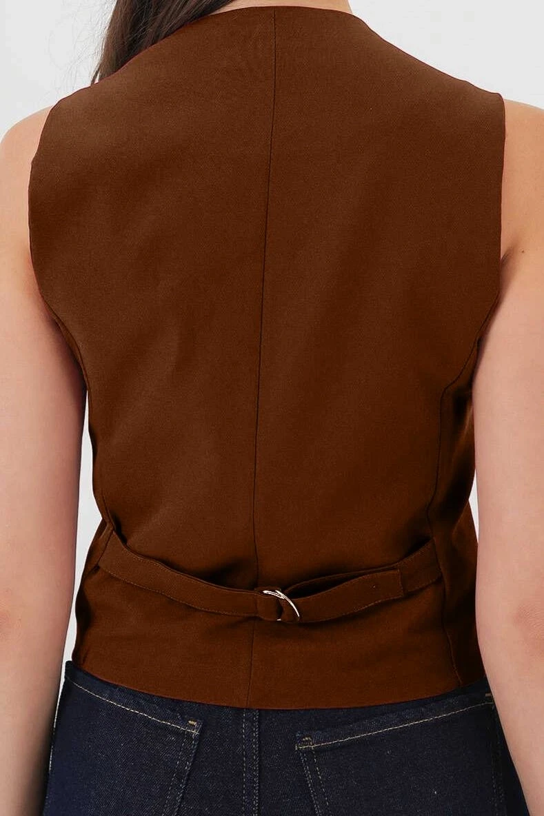 Kadın Kahverengi Düğmeli Astarlı Yelek HZL25S-BD167961