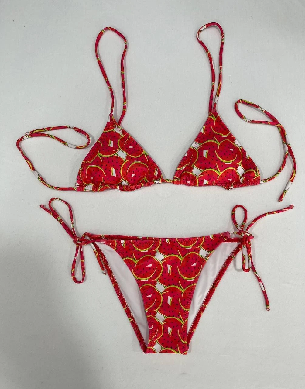 Kadın Kırmızı Karpuz Desen Boyundan İp Bağlamalı Üçgen Bikini Takımı HZL25S-LC5005