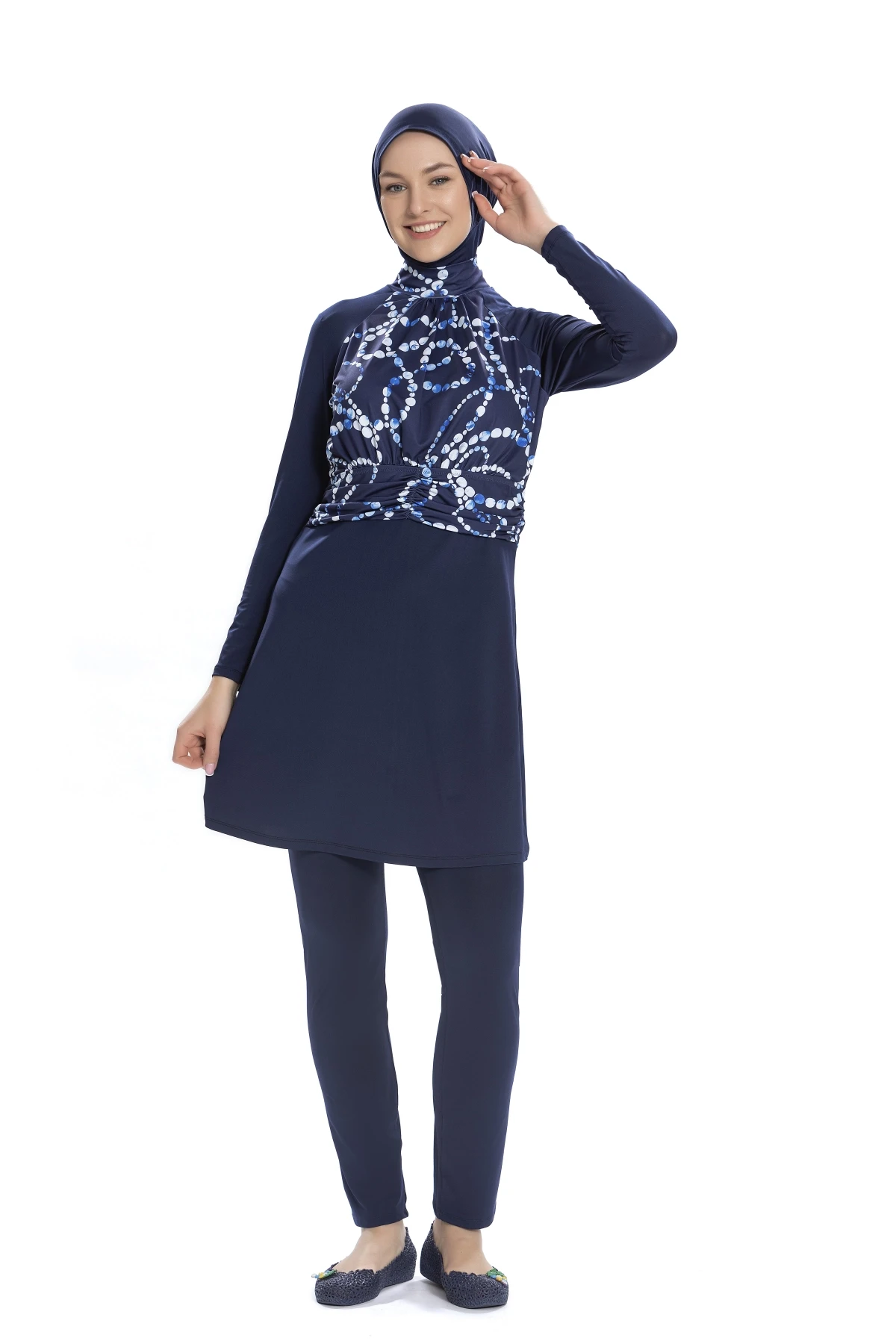 Kadın Lacivert Beyaz Desenli Uzun Kollu Tam Kapalı Tesettür Mayo HZL25S-AR259/02