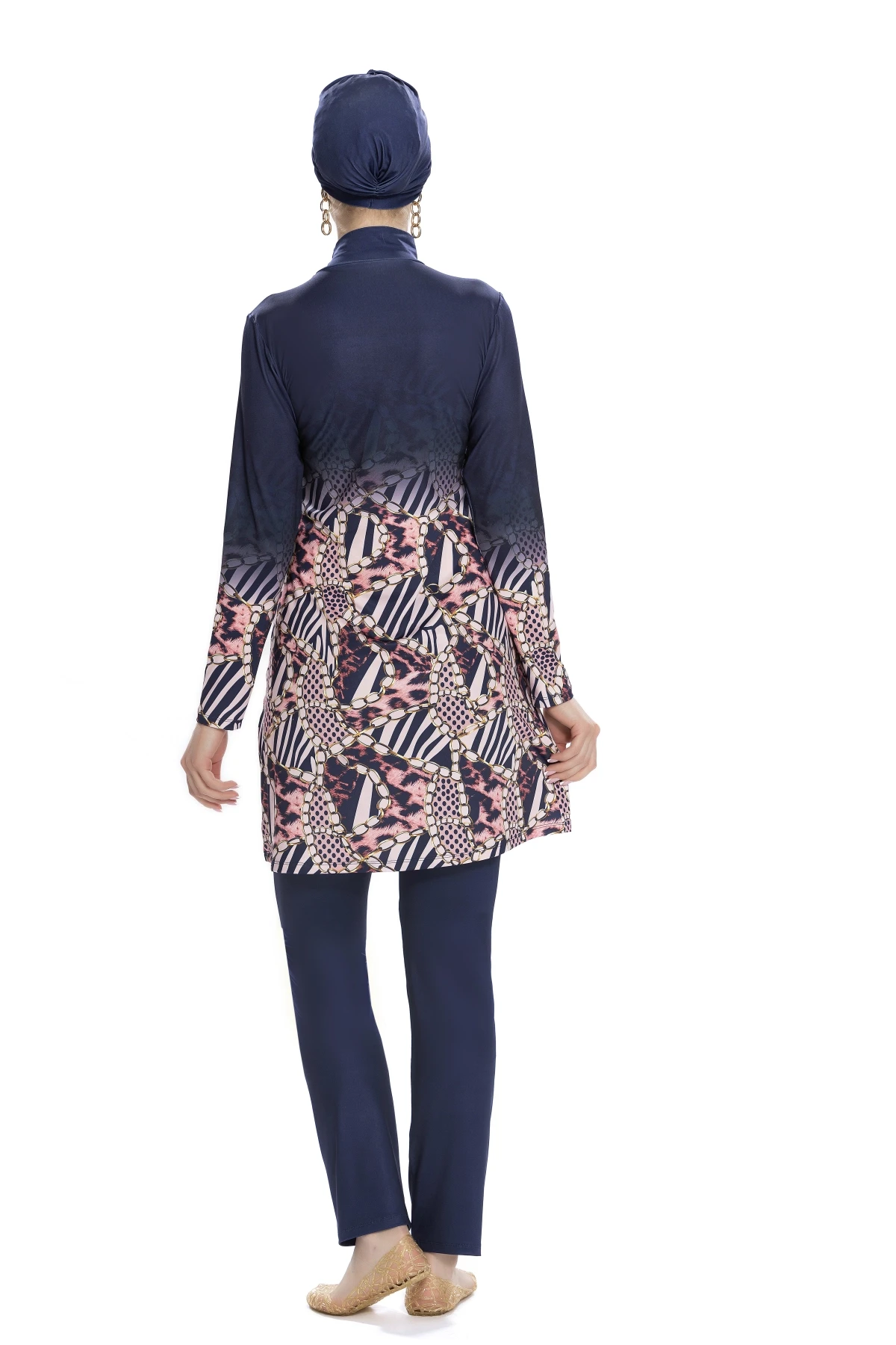 Kadın Lacivert Pembe Desenli Uzun Kollu Tesettür Mayo HZL25S-AR271/02