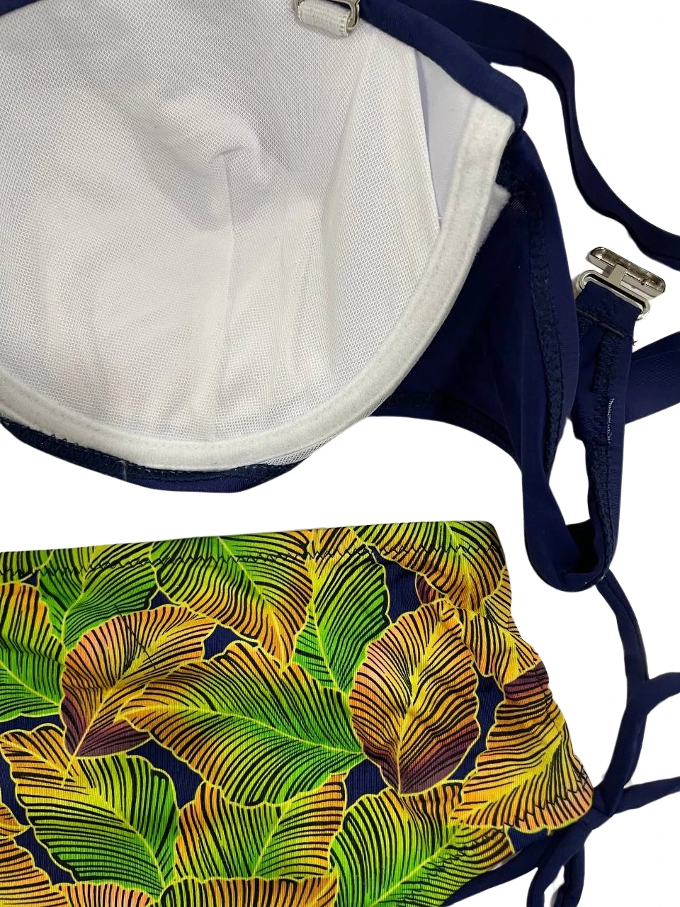 Kadın Lacivert Yaprak Desenli Taş İşlemeli Astarlı Bikini Takım HZL25S-LC3305