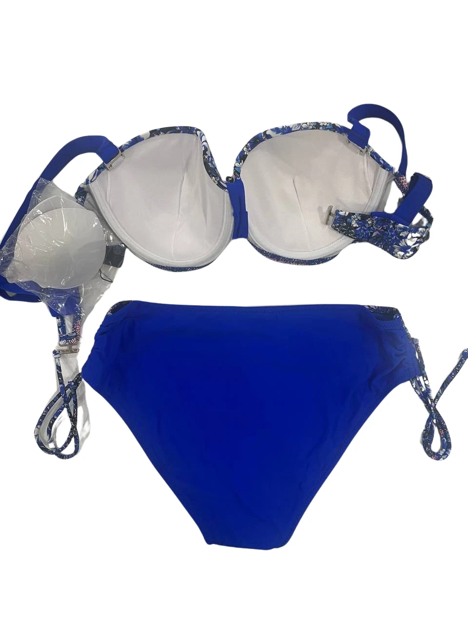 Kadın Mavi Çiçek Desenli Büyük Beden Astarlı Lacivert Bikini Takım HZL25S-LC3301