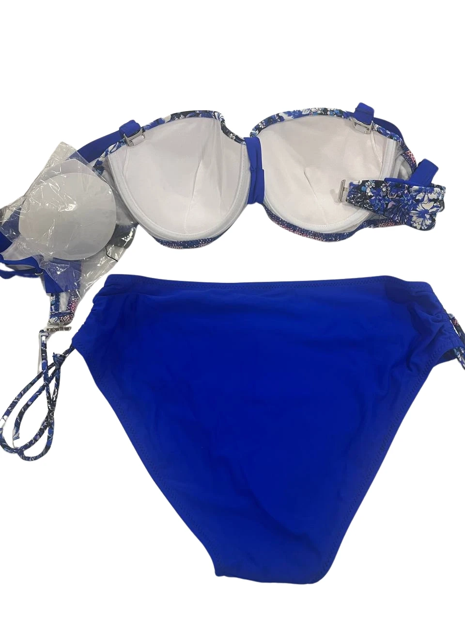 Kadın Mavi Çiçek Desenli Büyük Beden Astarlı Lacivert Bikini Takım HZL25S-LC3301