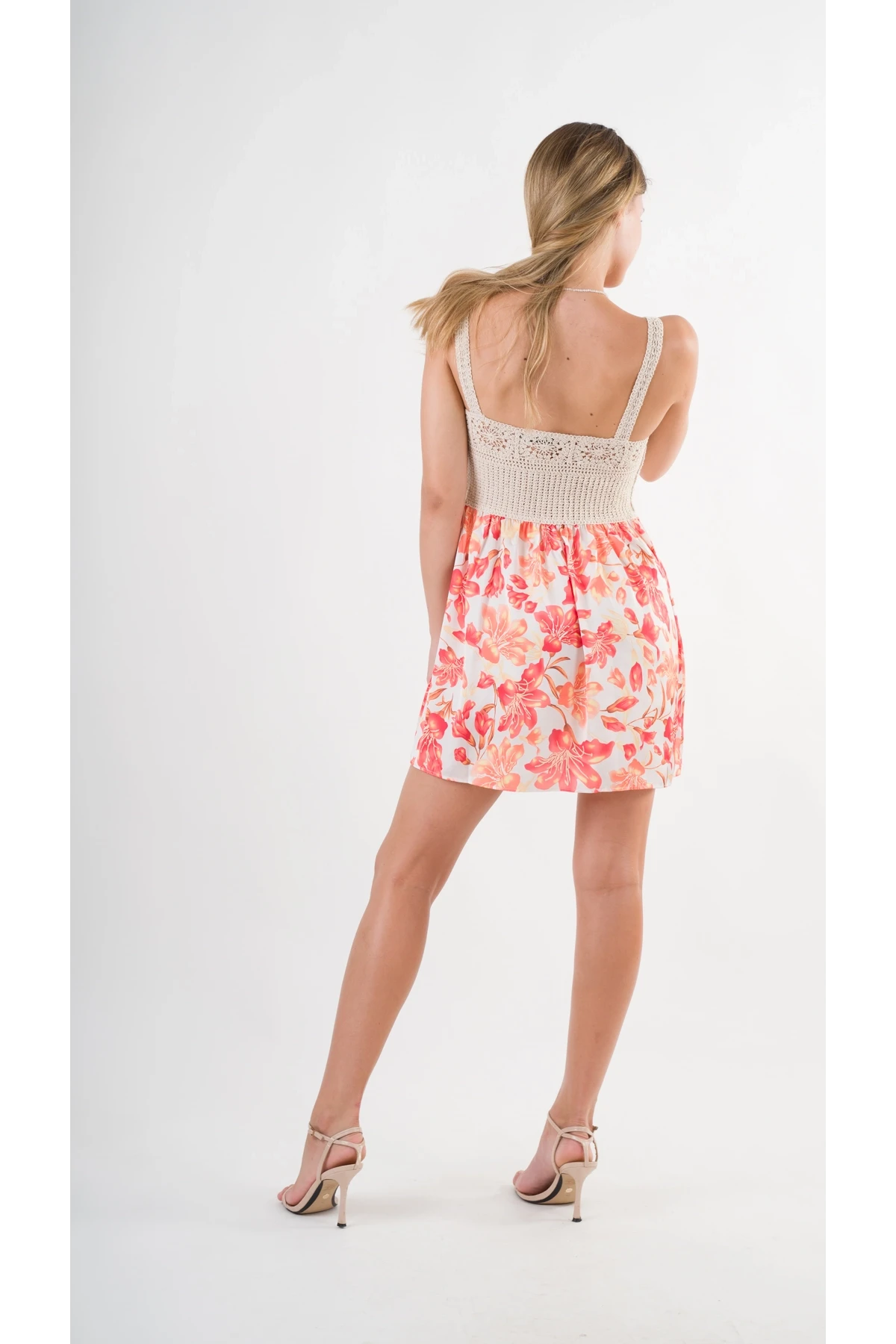 Kadın Oranj Önden İp Bağlamalı Ajurlu Model Saten Yüzeyli Mini Elbise HZL24S-YY250