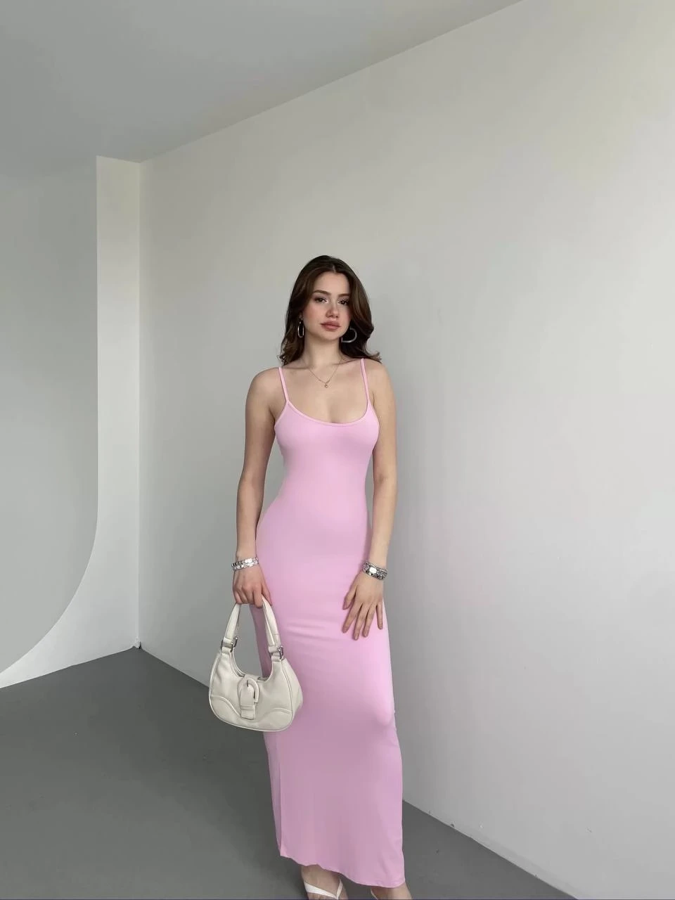 Kadın Pembe Sırtı Açık Yumuşak Dokulu Elbise HZL25S-ZK13281