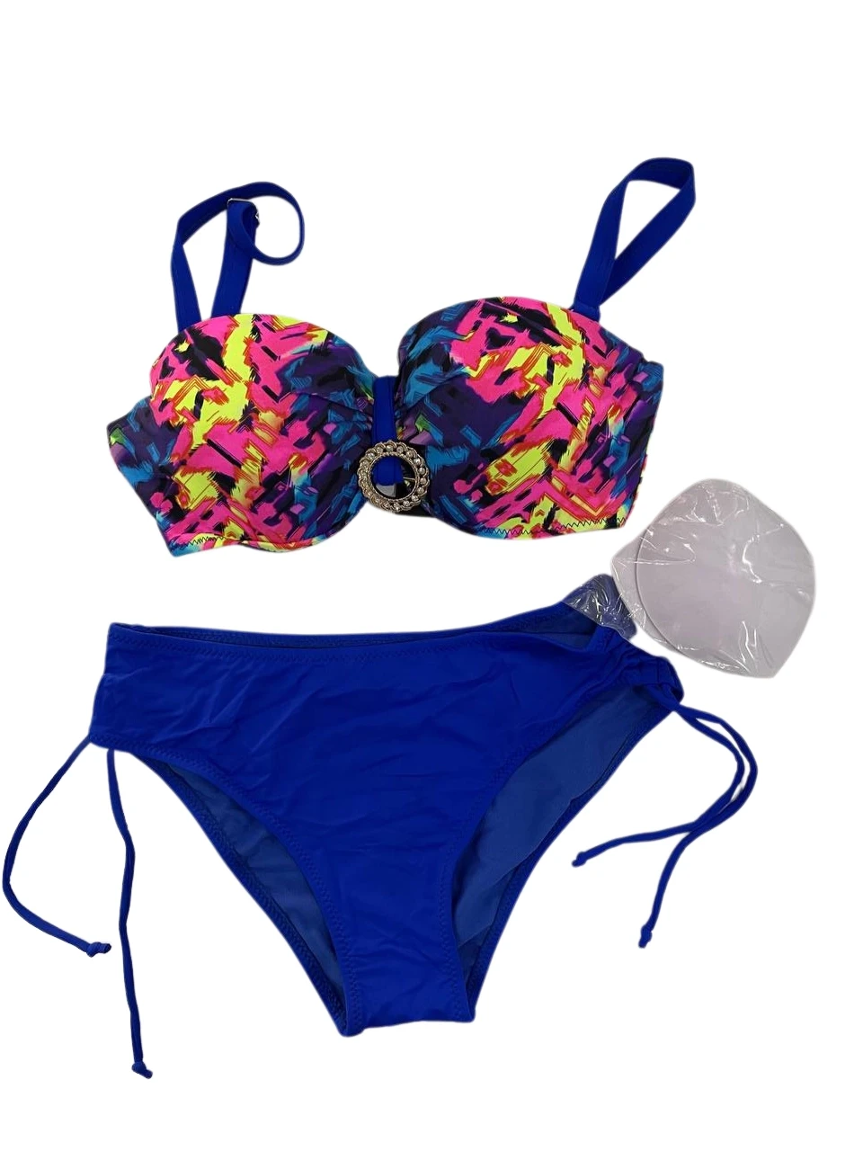 Kadın Saks Mavi Renk Desenli Toka Detaylı  Astarlı Bikini Takım HZL25S-LC3322