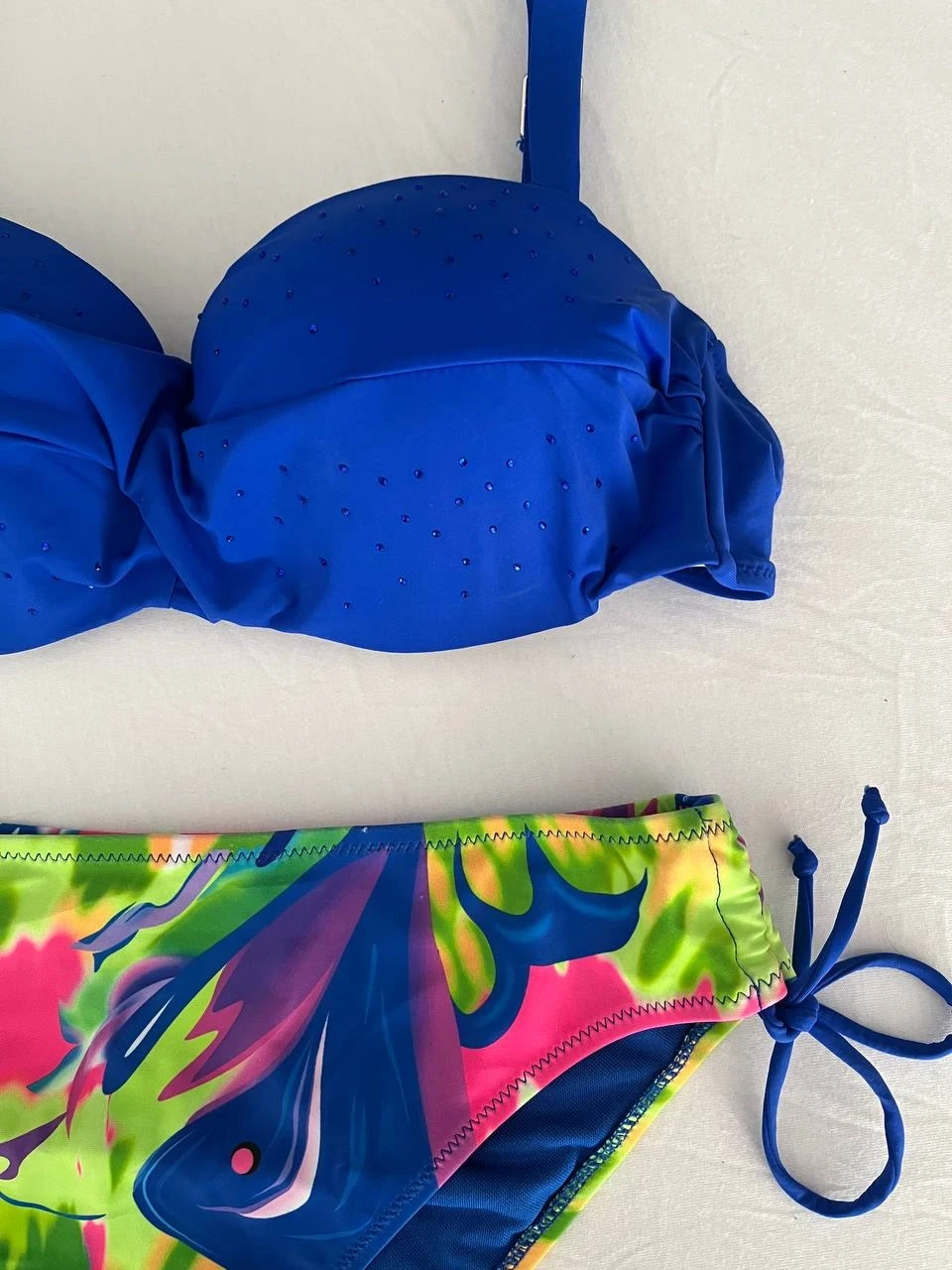 Kadın Saks Mavi Taş İşlemeli Astarlı Bikini Takım HZL25S-LC3334