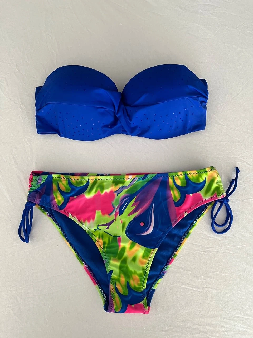Kadın Saks Mavi Taş İşlemeli Astarlı Bikini Takım HZL25S-LC3334