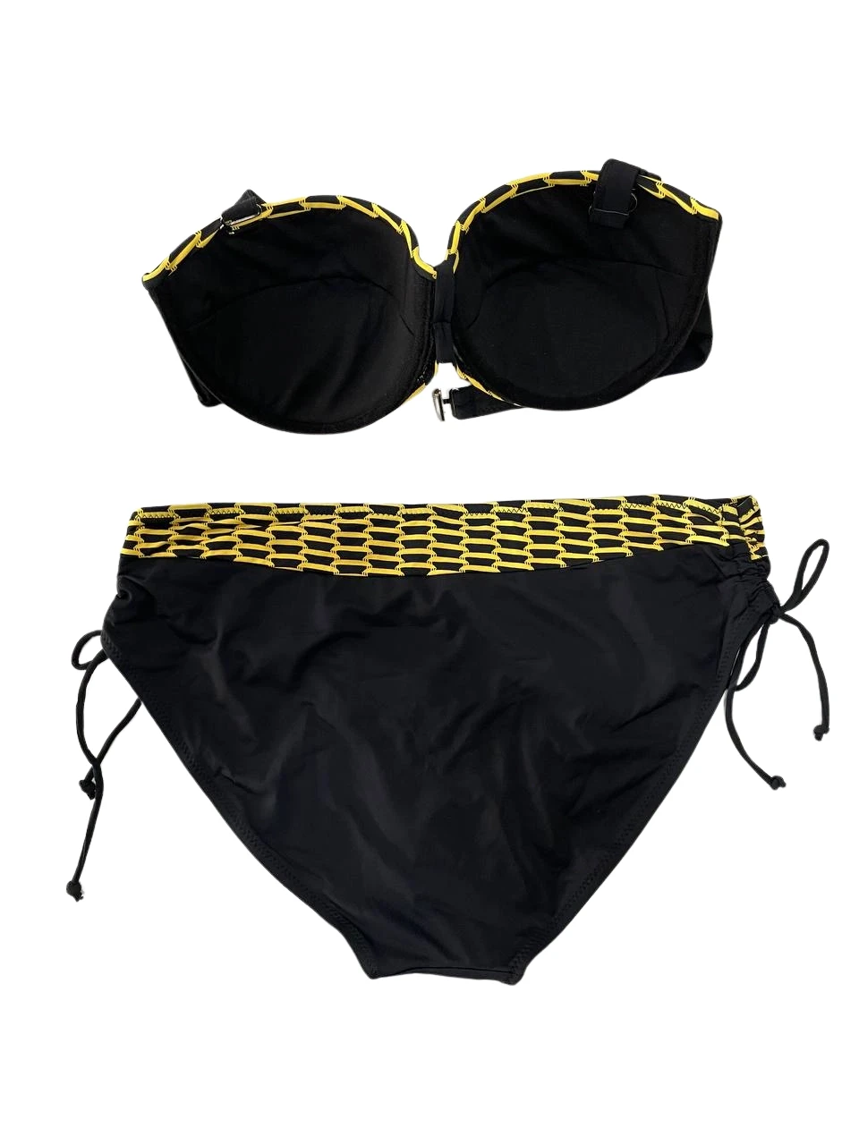 Kadın Sarı Zincir Desenli Büyük Beden Astarlı Siyah Bikini Takım HZL25S-LC3303