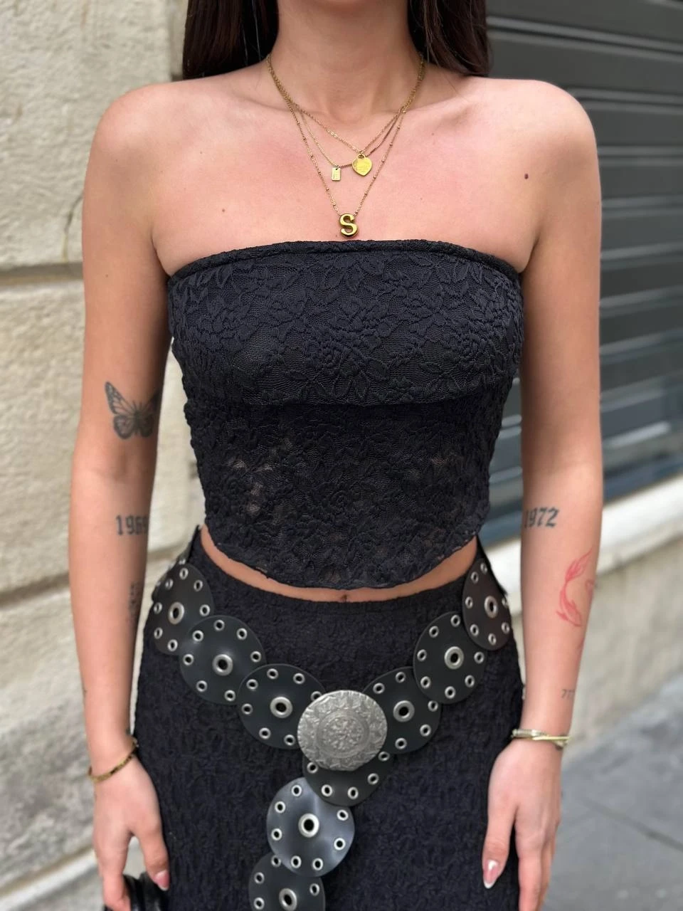 Kadın Siyah Astarlı Dantel Straplez Bluz HZL25S-ZK11251