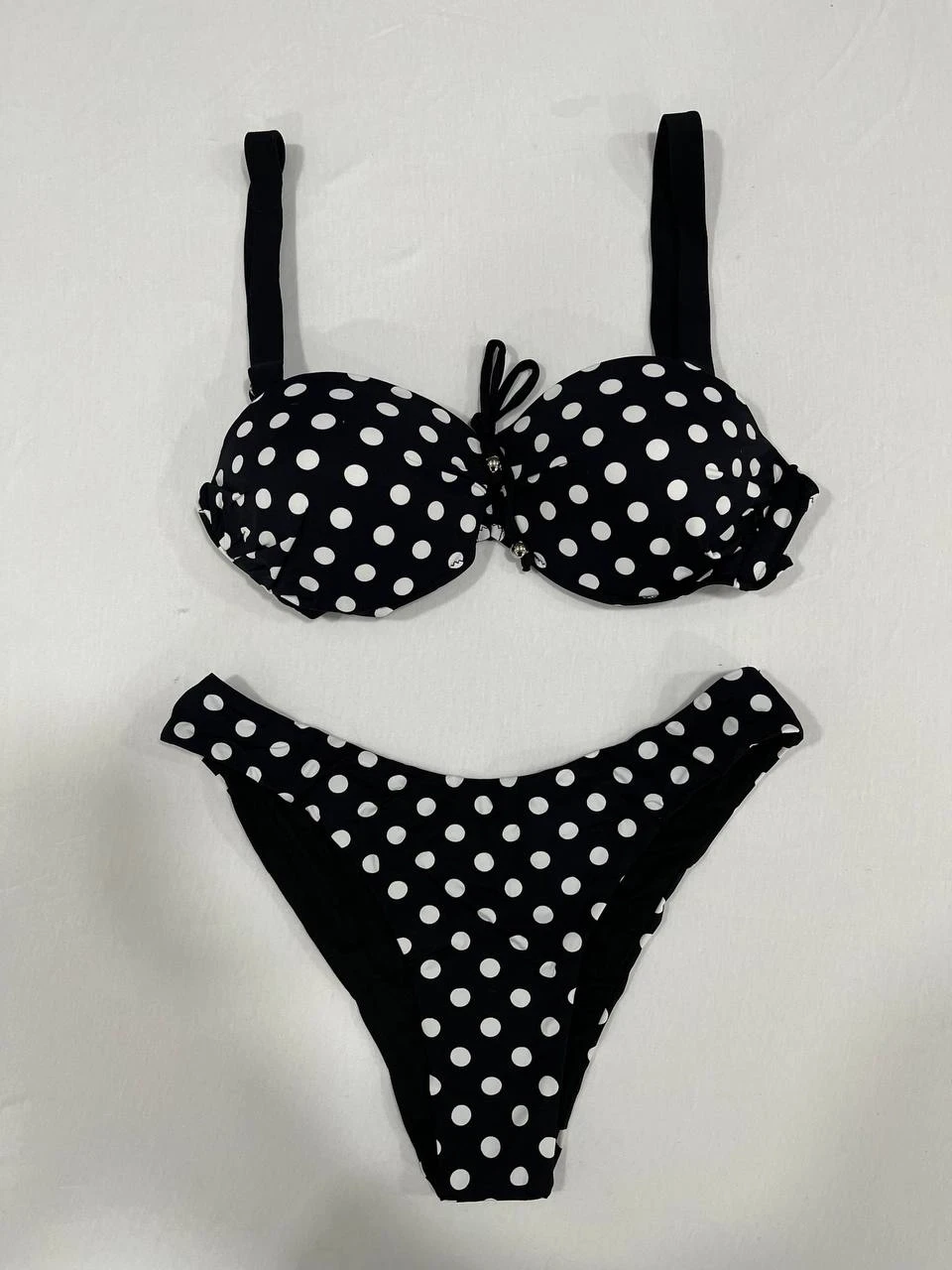 Kadın Siyah Puantiyeli Astarlı Bikini Takım HZL25S-LC2223