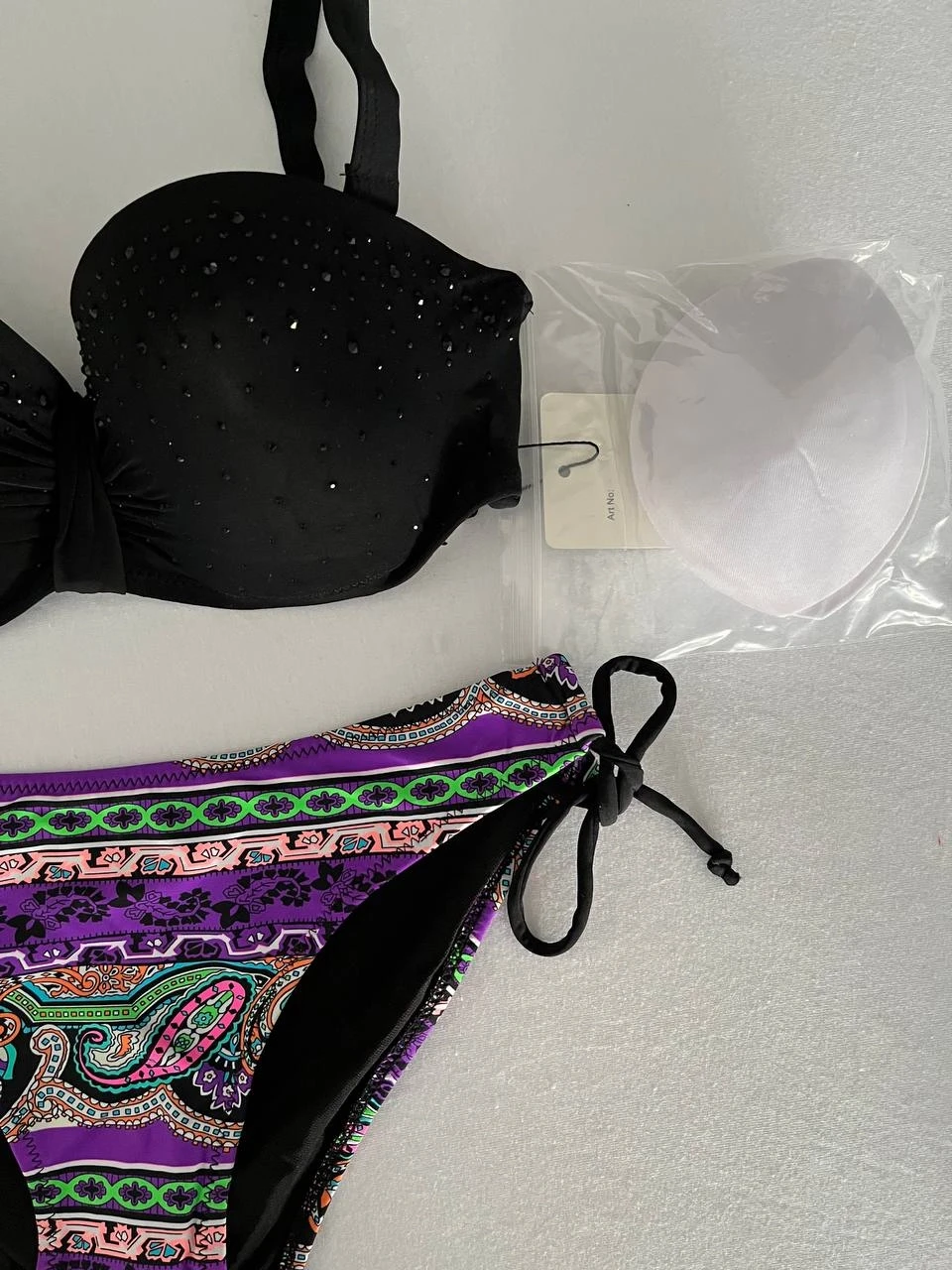 Kadın Siyah Taş İşlemeli Desenli 3 Parça Etekli Bikini Takım HZL25S-LC3326