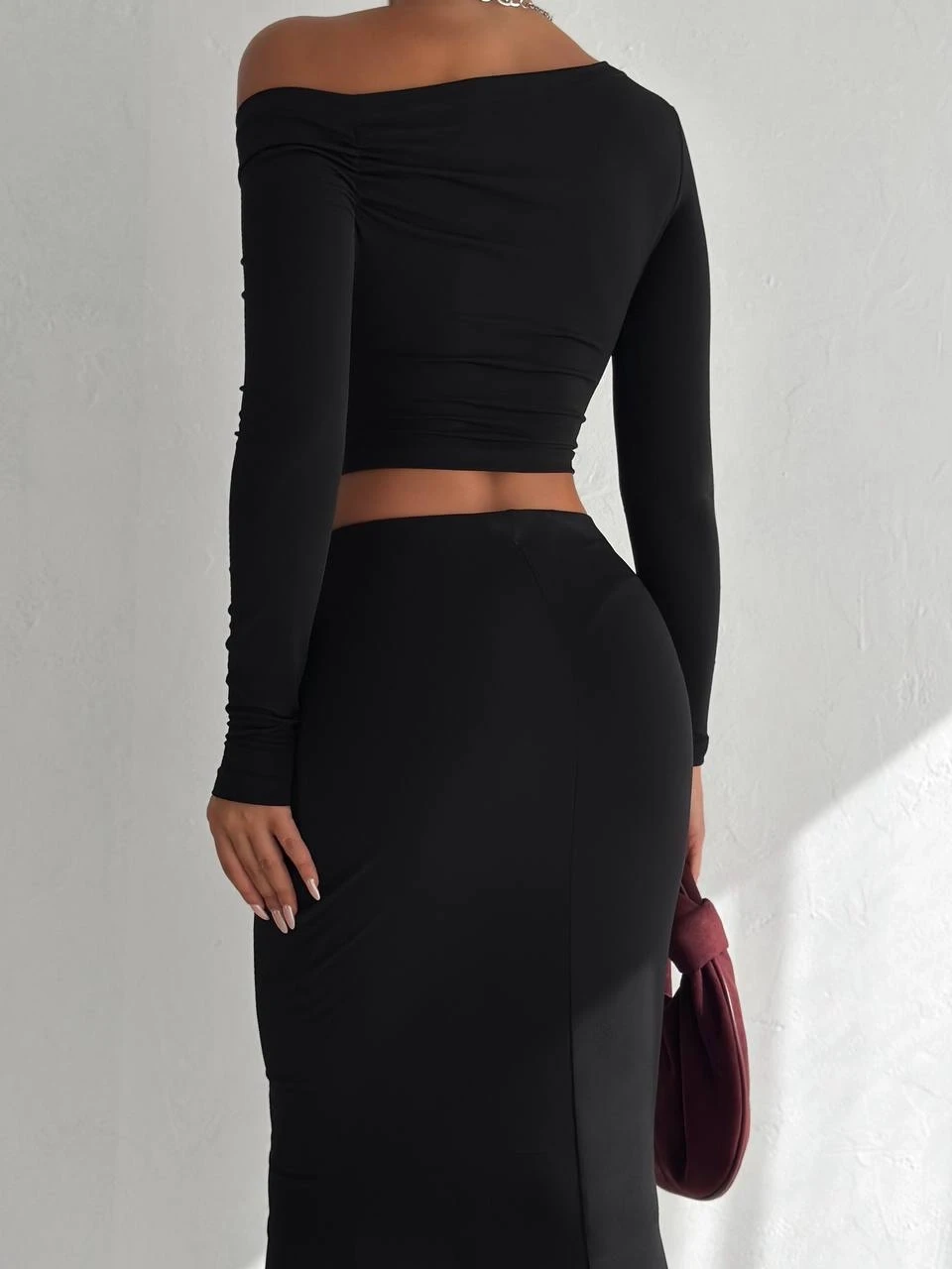 Kadın Siyah Tek Omuz Drapeli Sandy Kumaş  İkili Takım HZL25W-FRY122511