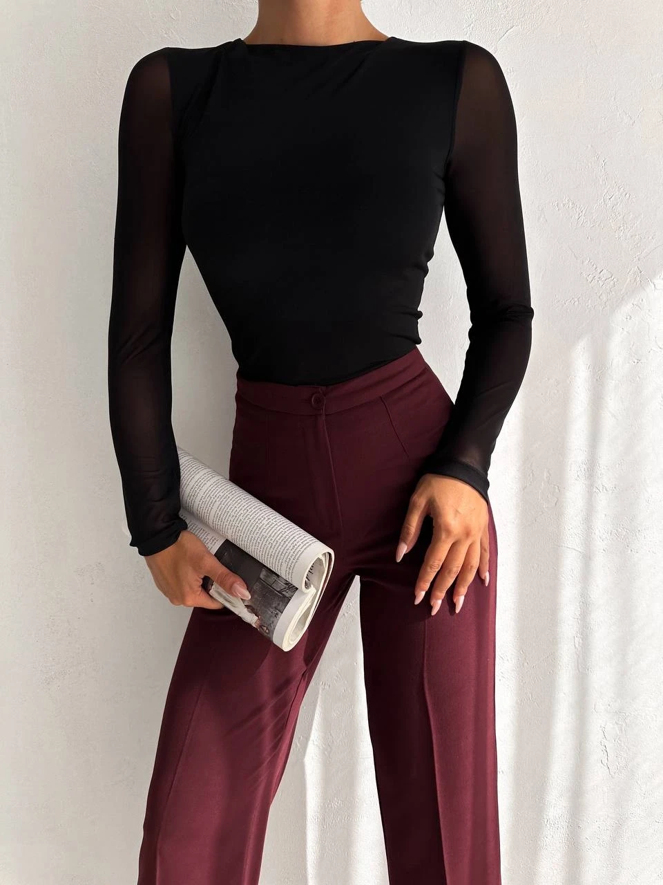 Kadın Siyah Uzun Tül Kol Sandy Bluz HZL25W-FRY122521