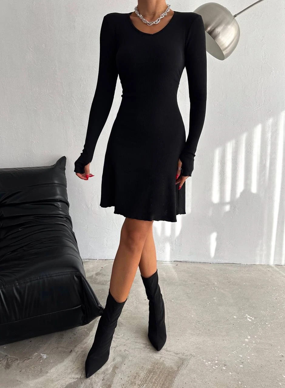 Kadın Siyah V Yaka Yandan İp Bağlamalı Kaşkorse Elbise HZL24W-FRY121751