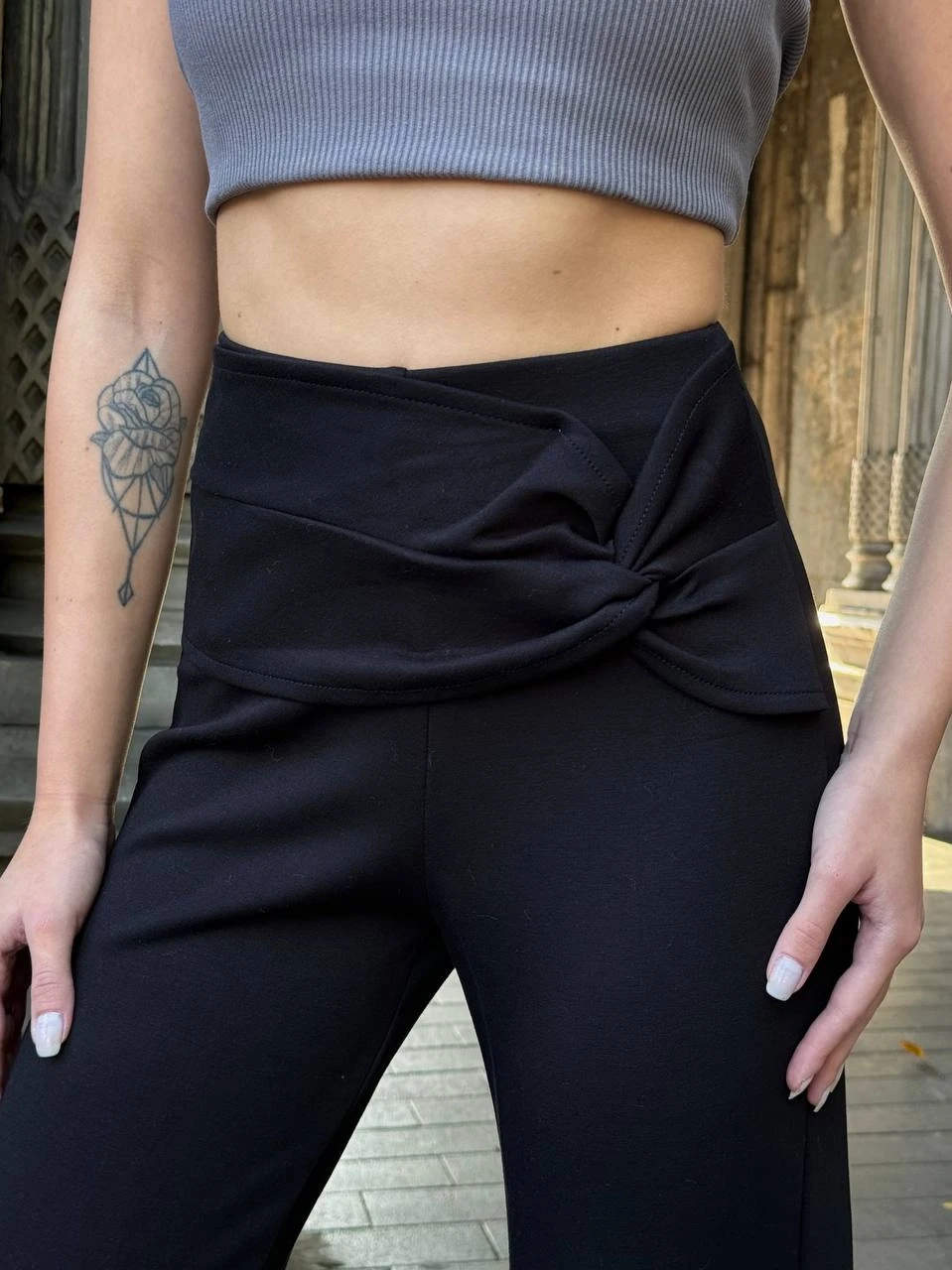 Kadın Siyah Yüksel Bel Kemer Detaylı İspanyol Paça Pantolon HZL25W-ZK11481