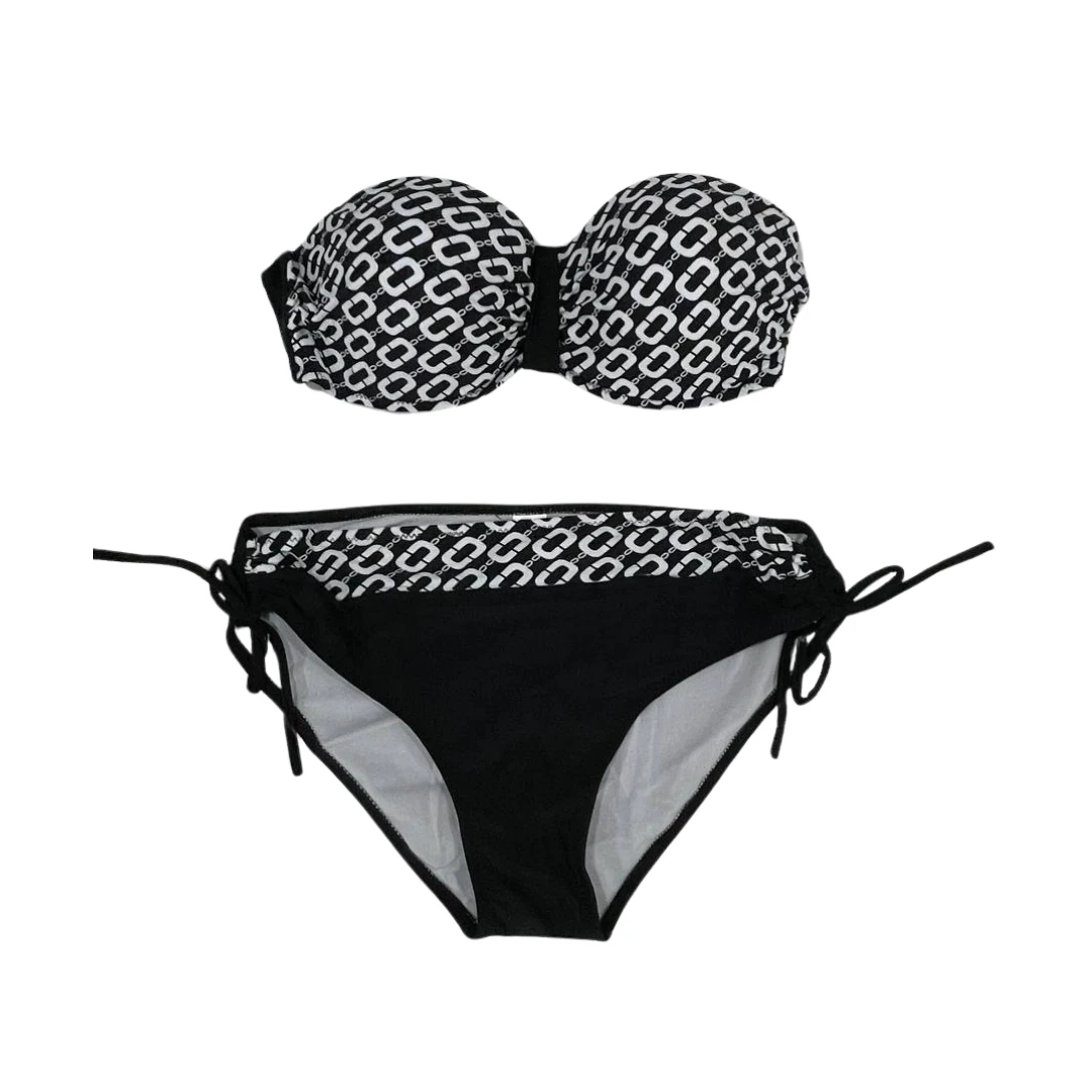 Kadın Siyah Zincir Desenli Astarlı Bikini Takım HZL24S-LC206