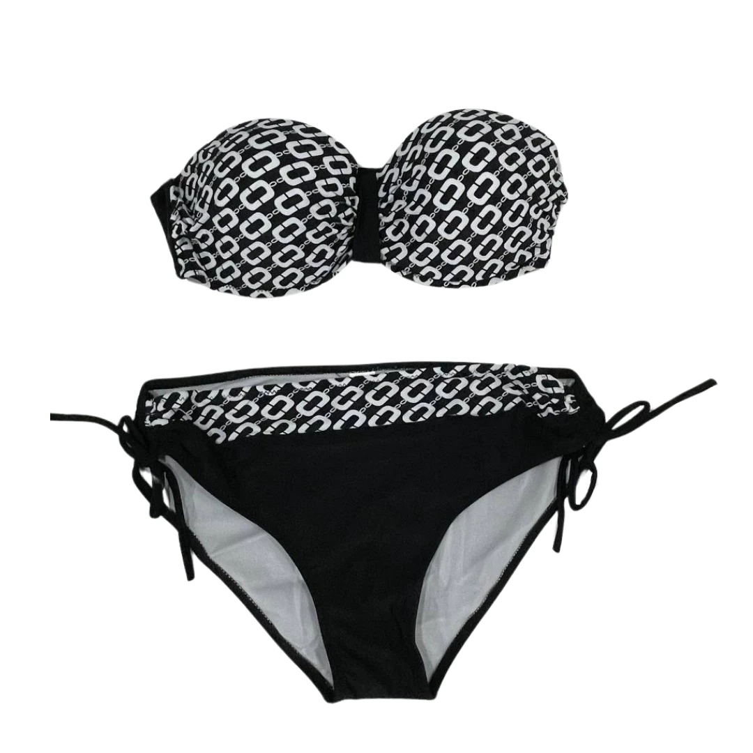 Kadın Siyah Zincir Desenli Astarlı Bikini Takım HZL24S-LC206