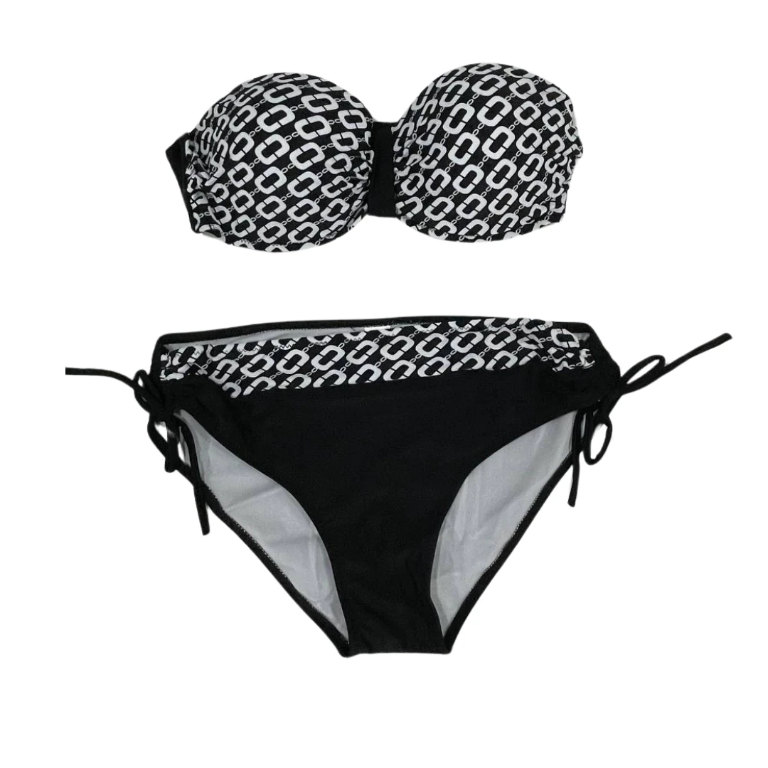 Kadın Siyah Zincir Desenli Astarlı Bikini Takım HZL24S-LC206