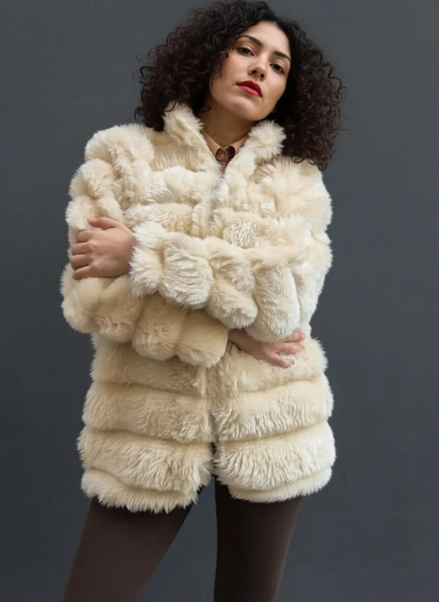 Kadın Açık Krem Şık Peluş Suni Kürk Ceket HZL23W-DSB110061