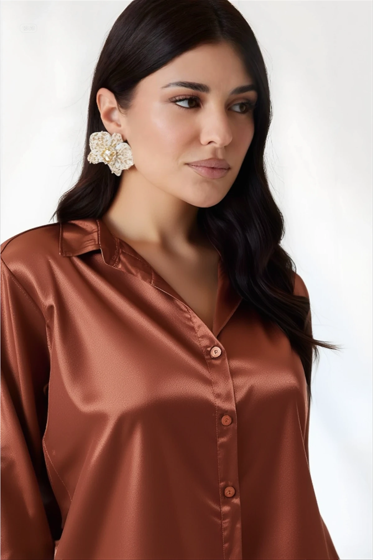 Kadın Bakır Hafif Dökümlü Saten Yüzeyli Gömlek Hzl22w-bd139641