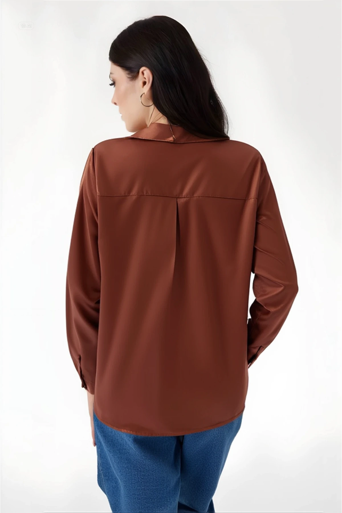 Kadın Bakır Hafif Dökümlü Saten Yüzeyli Gömlek Hzl22w-bd139641