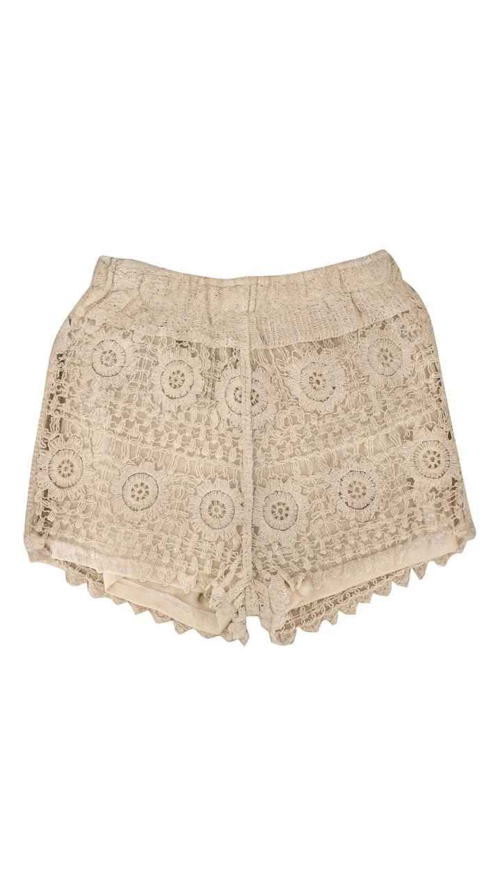 Kadın Bej Beli Lastikli Astarlı Kroşe Şort HZL25-LC251