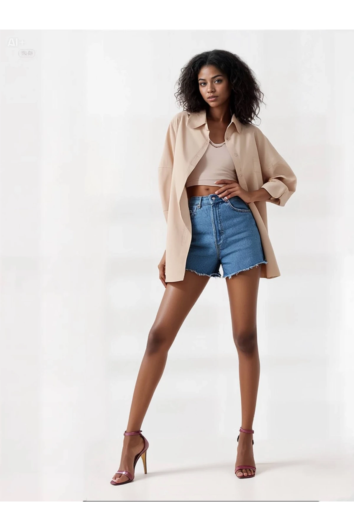 Kadın Bej Oversize Uzun Basic Gömlek HZL22W-BD139001