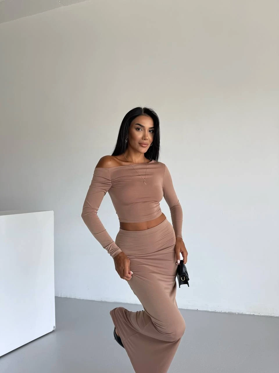 Kadın Bej Tek Omuz Drapeli Sandy Kumaş  İkili Takım HZL25W-FRY122511