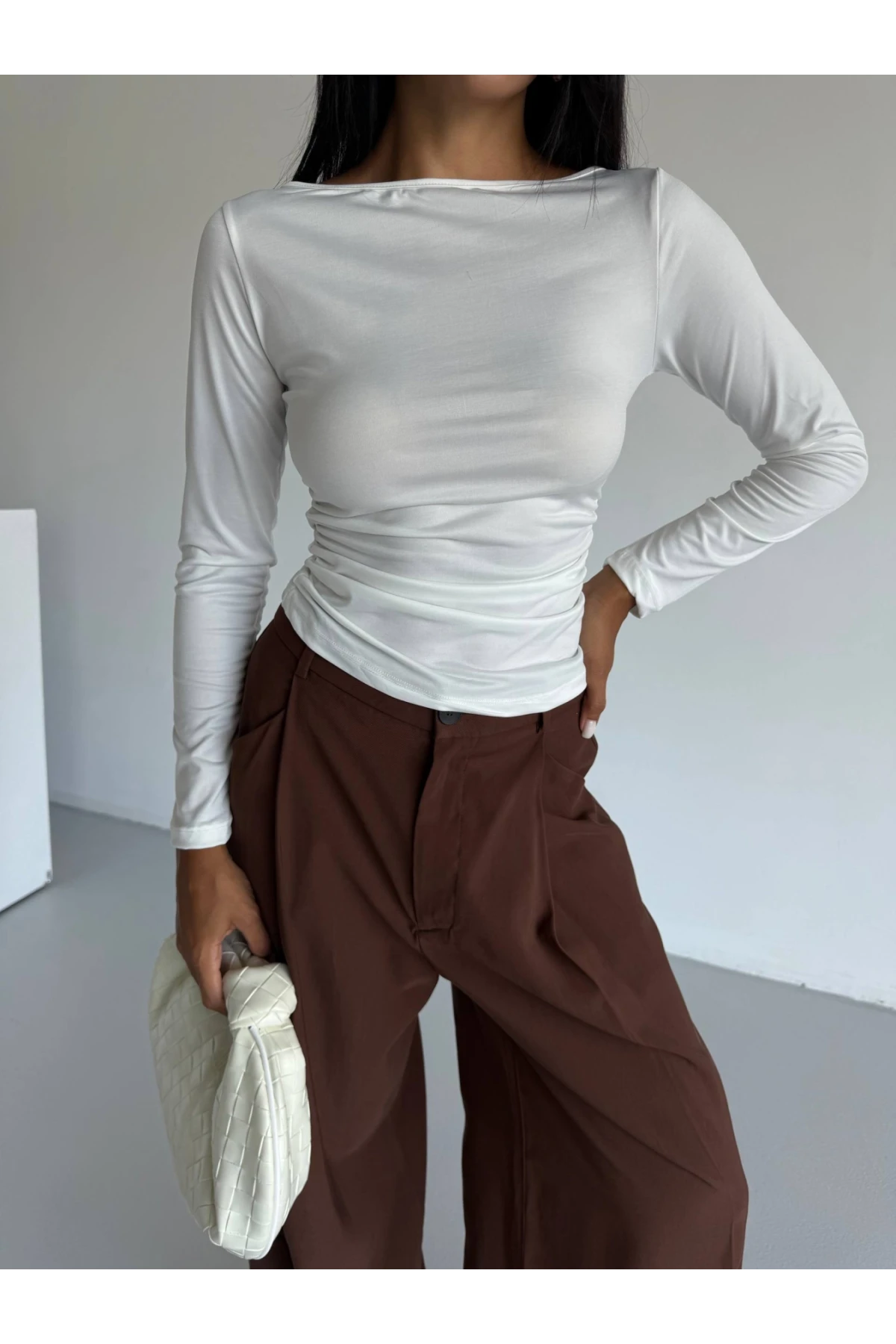 Kadın Beyaz Uzun Kollu Sany Bluz HZL25S-FRY123351