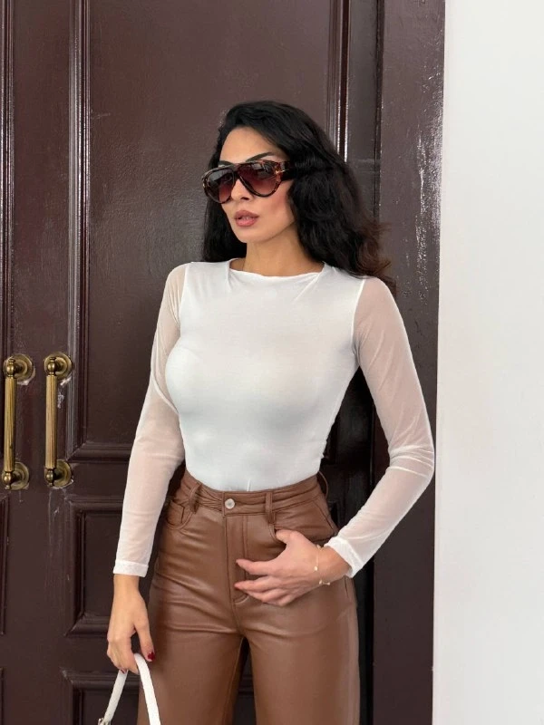 Kadın Beyaz Uzun Tül Kol Sandy Bluz HZL25W-FRY122521