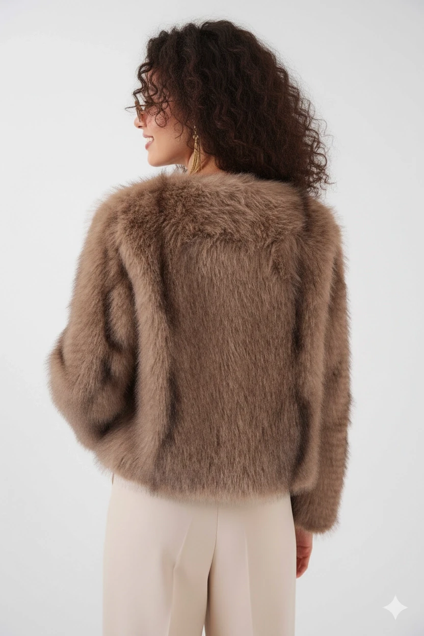 Kadın Bisküvi İçi Astarlı Peluş Kürk Mont HZL25W-BD152251