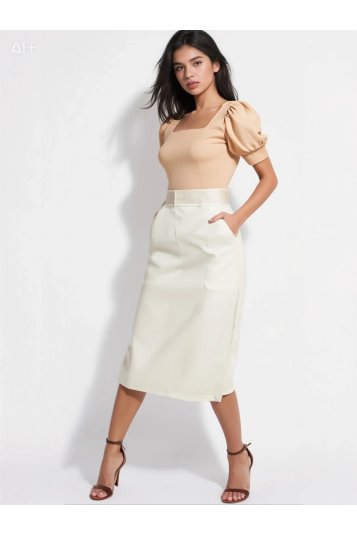 Kadın Bisküvi Kare Yaka Örme Bluz HZL22W-BD104091