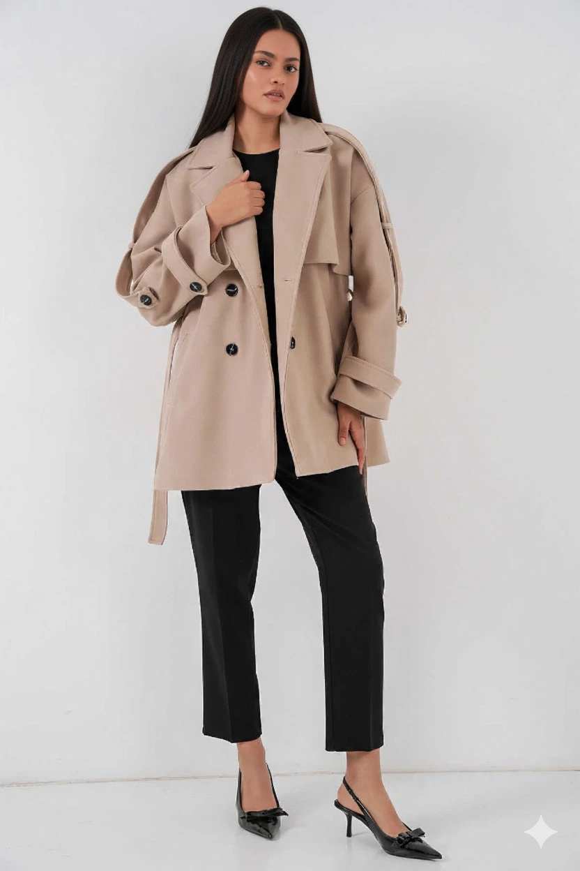 Kadın Bisküvi Premium Midi Boy Astarlı Kaşe Kaban HZL25W-BD191571