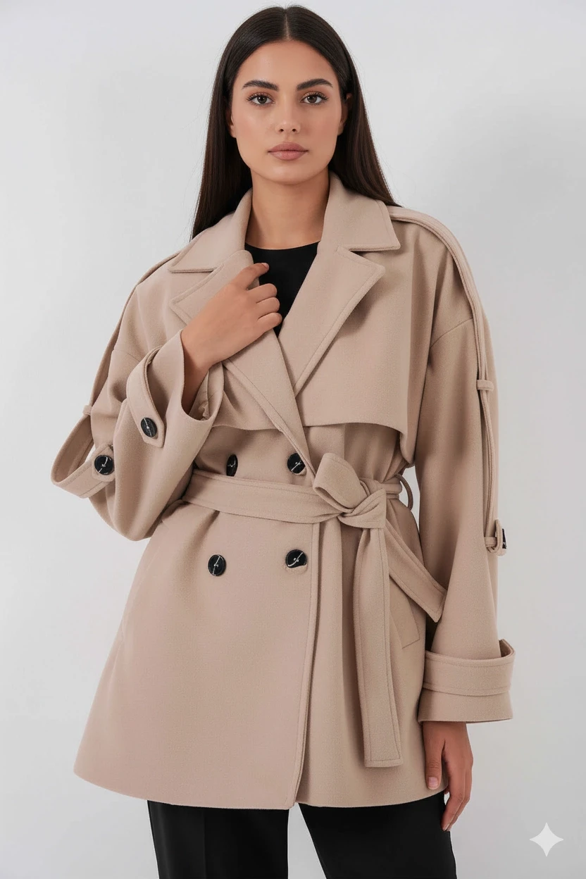 Kadın Bisküvi Premium Midi Boy Astarlı Kaşe Kaban HZL25W-BD191571