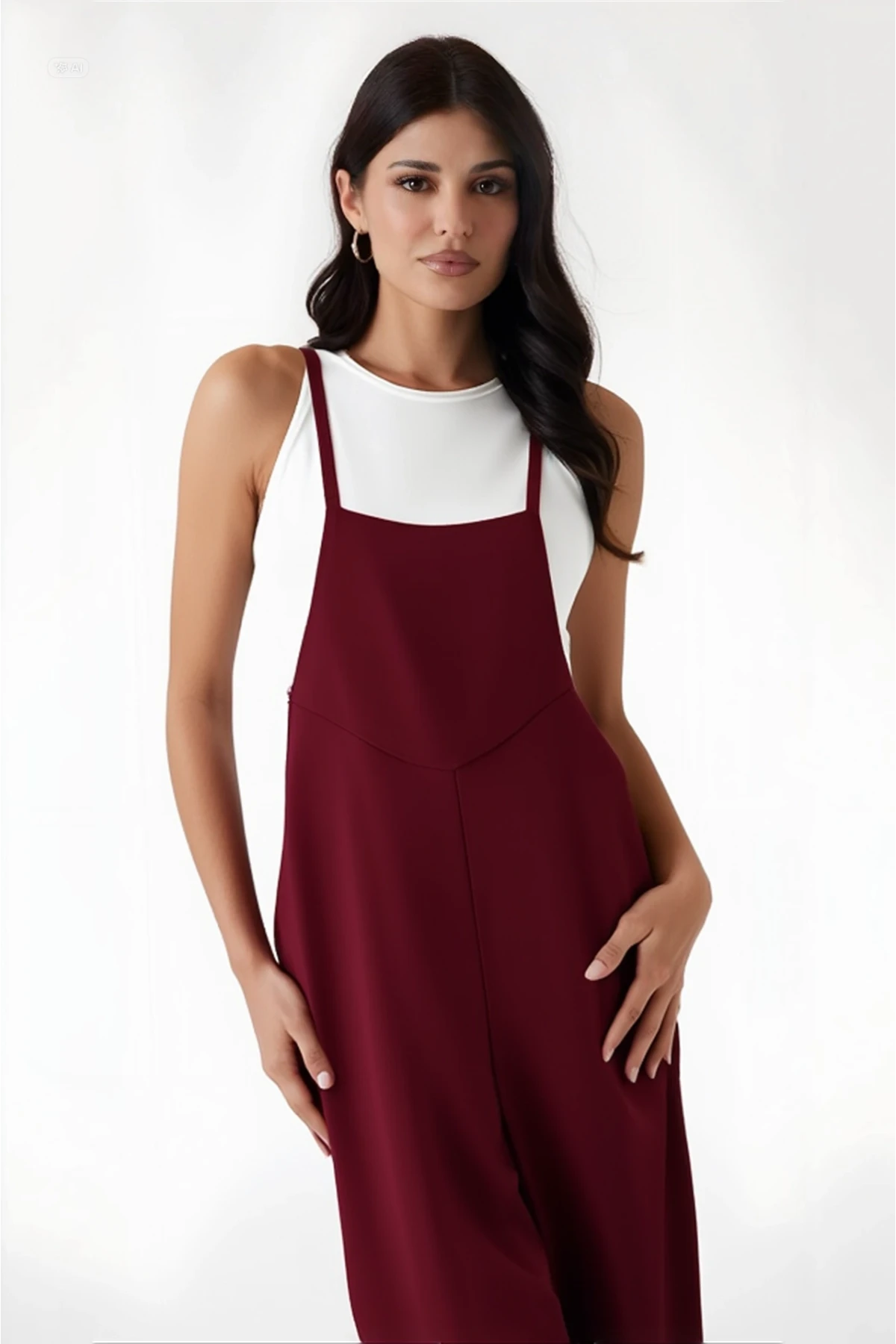 Kadın Bordo Ayarlanabilir Askılı Cepli Bol Paça Bahçıvan Tulum Hzl22s-bd170191