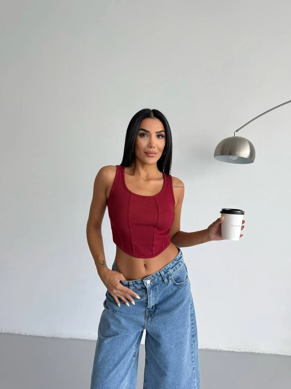 Kadın Bordo Fitilli Kaşkorse Crop Bluz HZL25S-FRY123171
