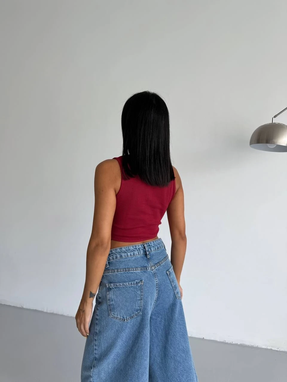 Kadın Bordo Fitilli Kaşkorse Crop Bluz HZL25S-FRY123171