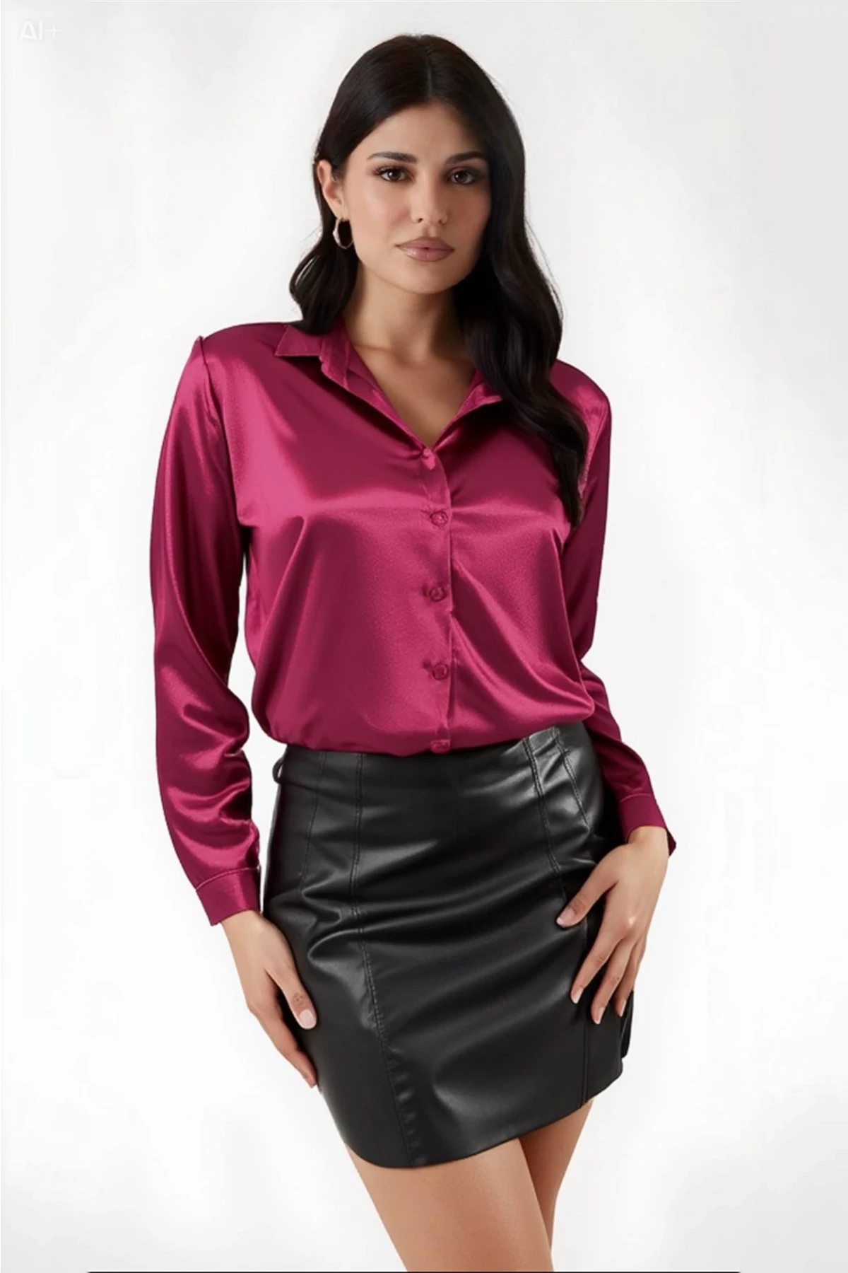 Kadın Bordo Hafif Dökümlü Saten Yüzeyli Gömlek Hzl22w-bd139641